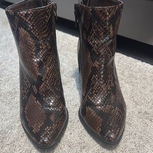 Kaari Blue Snake Print Brown and Black Ankle Booties